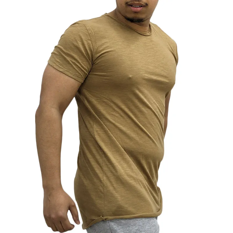 mens t shirts short sleeve gym tee summer longline t shirt brown3