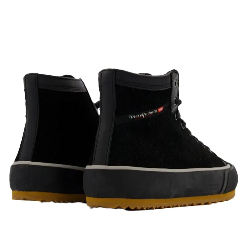 diesel s-principia t8013 mens canvas shoes sued leather high top black4