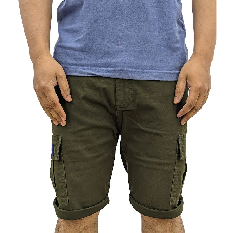 mens cargo shorts summer cotton slim chino knee combat pants green4