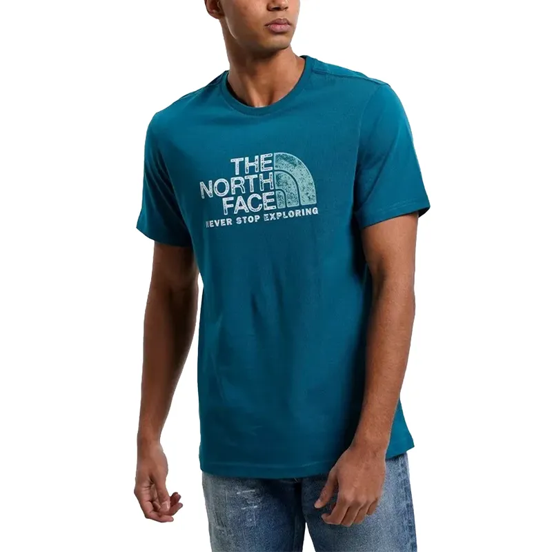 the north face mens t shirts rust logo short sleeve crew neck tee teal blue4