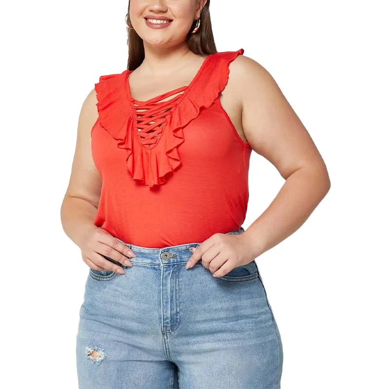 brave soul womens vest tank tops sleeveless lace up blouse red4