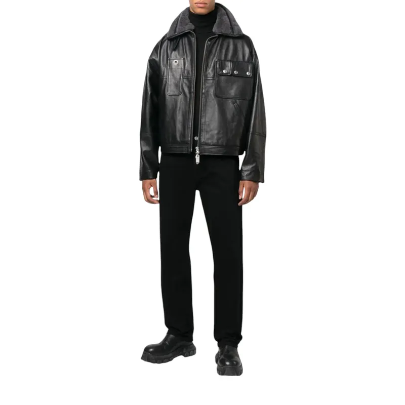 diesel l-gilbert-fur mens leather jacket aviator biker coat​​​​​​​4
