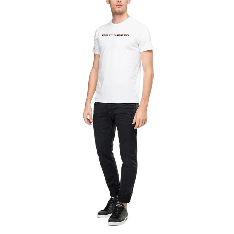 replay mens t shirts blue jeans jersey regular fit white4