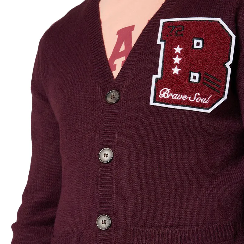 brave soul septimus mens cardigan long sleeve open front knitwear maroon4