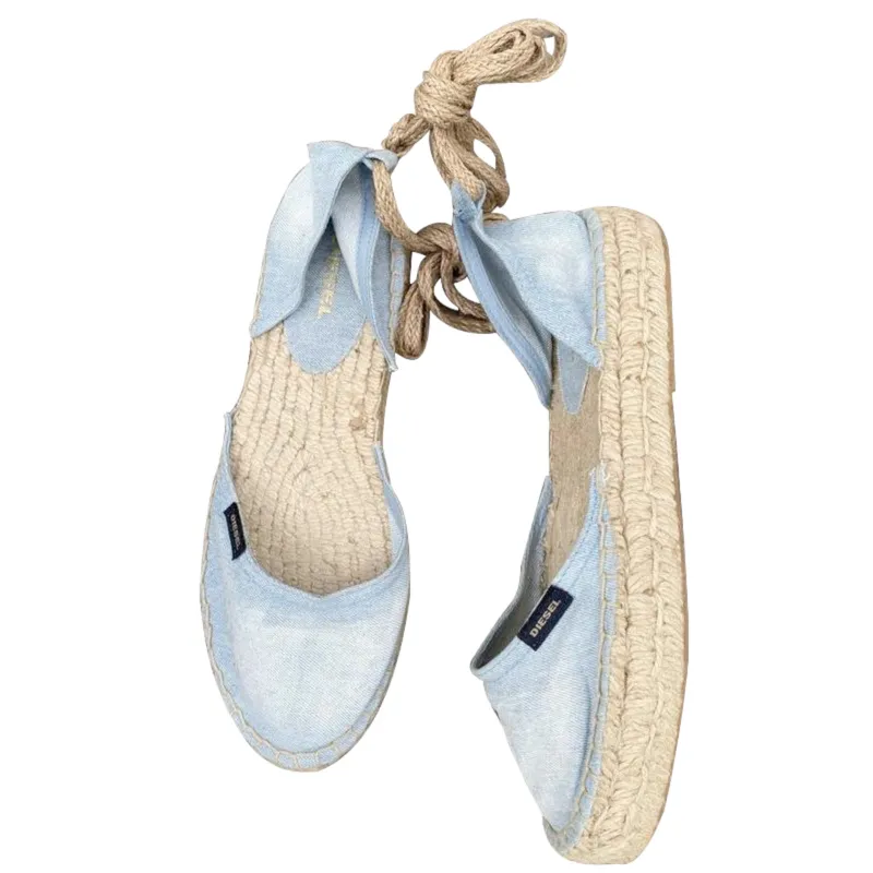 diesel espadrillas rags womens sandals denim lace up shoes light blue4