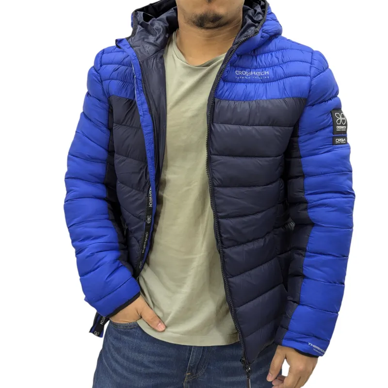 crosshatch mens puffer jacket lightweight winter quilted padded full zip blue4