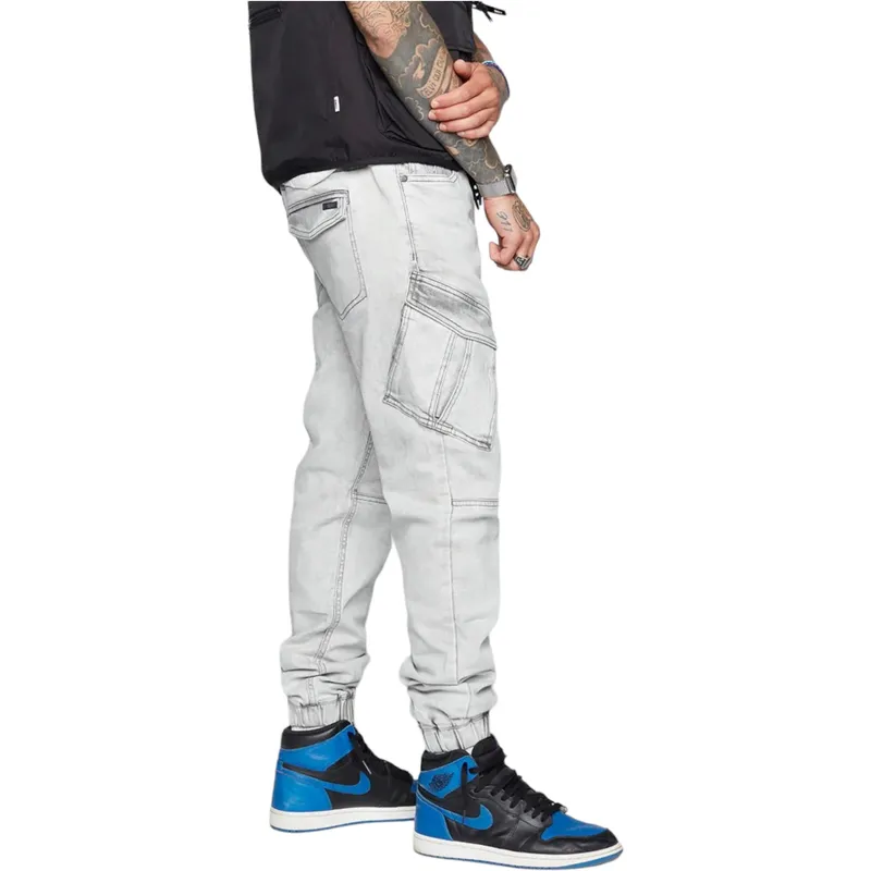 dnm works mens cohen cargo joggers elasticated trouser light grey4