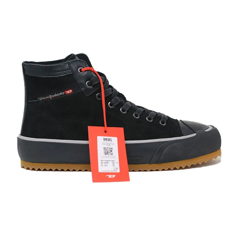diesel s-principia t8013 mens canvas shoes sued leather high top black5