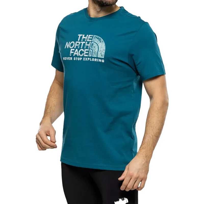 the north face mens t shirts rust logo short sleeve crew neck tee teal blue5
