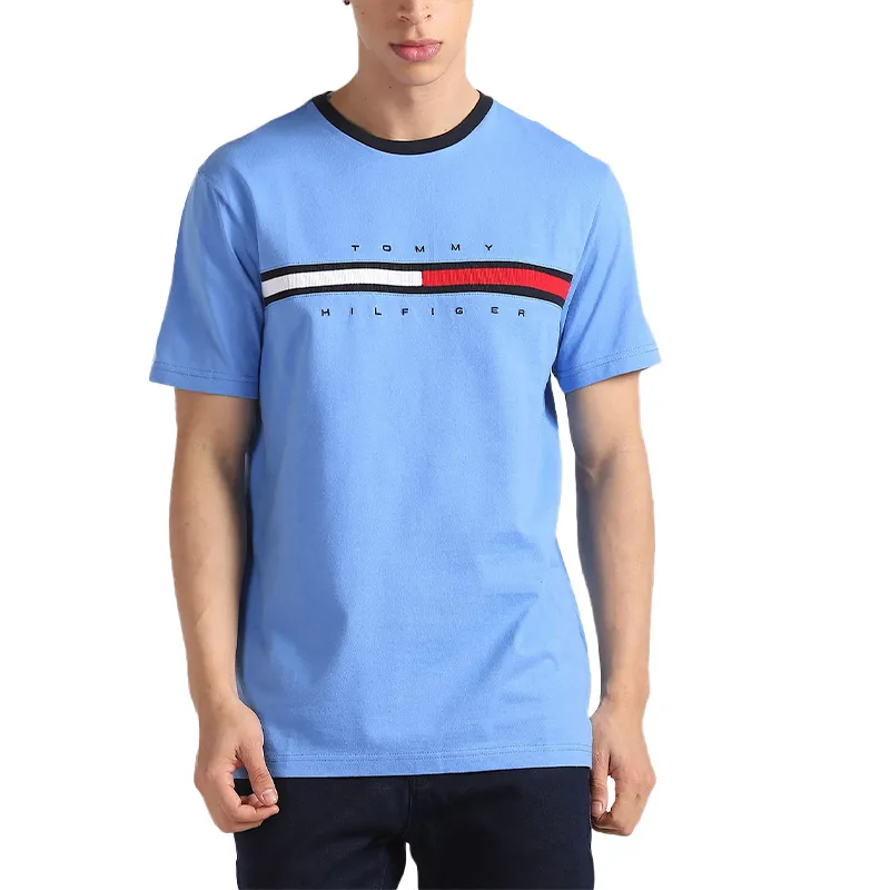 tommy hilfiger mens t shirt crew neck signature stripe tino tee sky blue5
