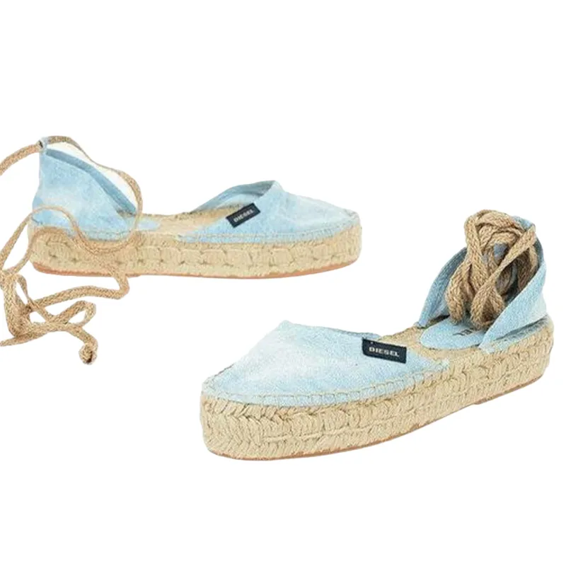 diesel espadrillas rags womens sandals denim lace up shoes light blue5