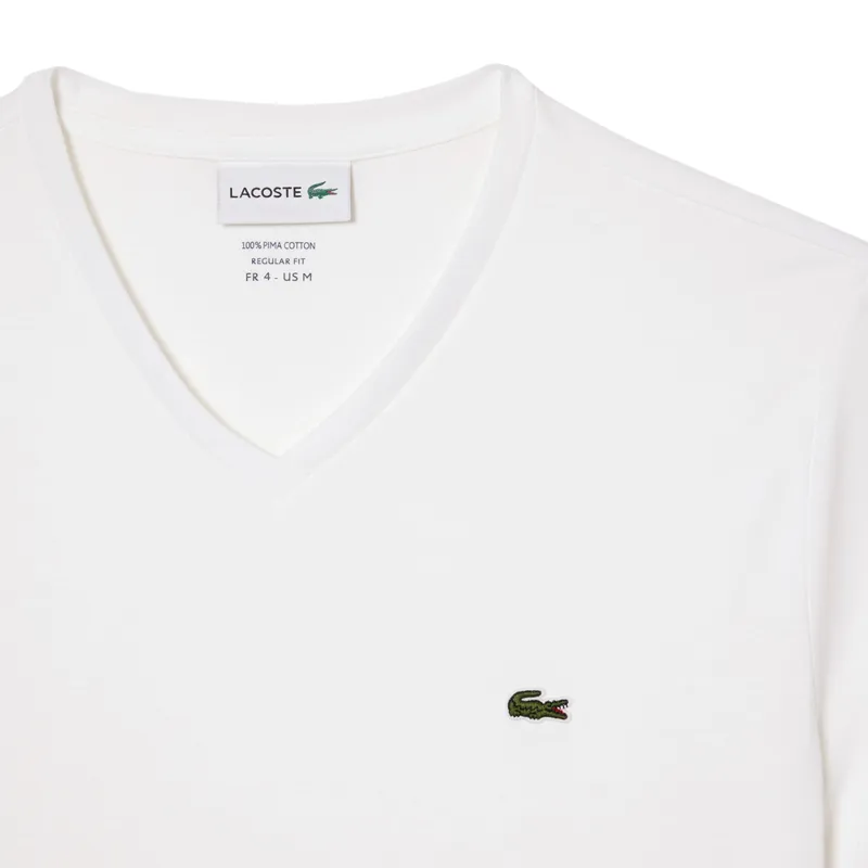 lacoste th6710 mens v neck t shirt pima regular fit white5