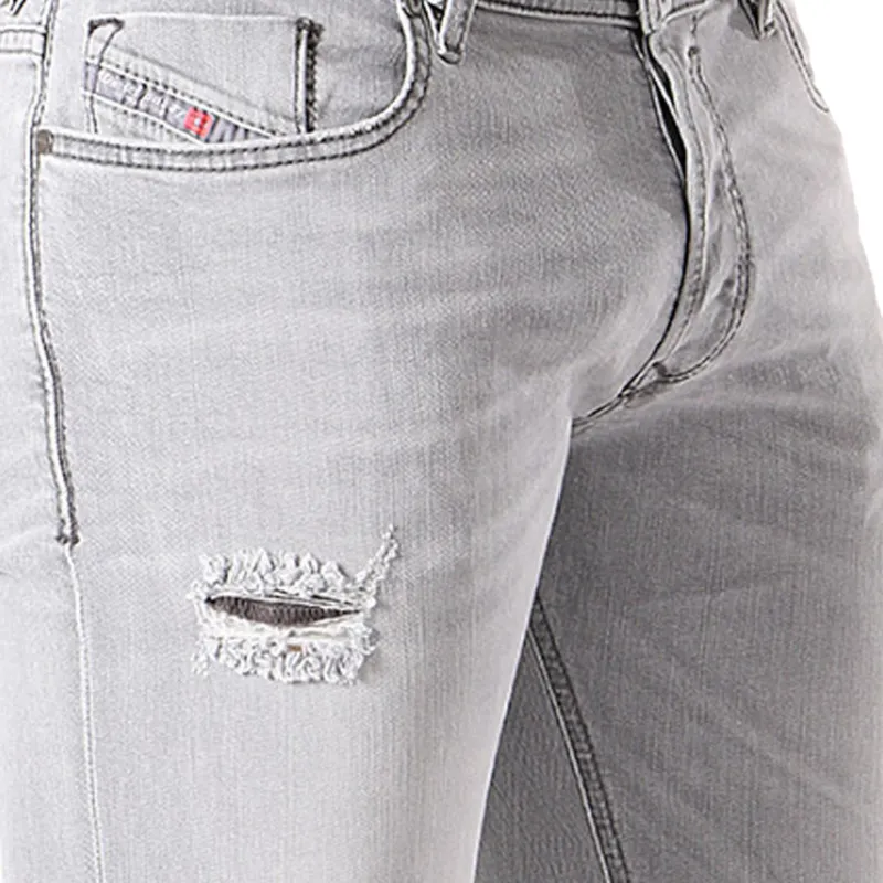 diesel sleenker 084rz mens denim distressed stretch jeans slim fit grey5