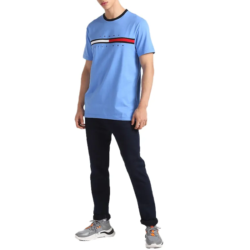 tommy hilfiger mens t shirt crew neck signature stripe tino tee sky blue8